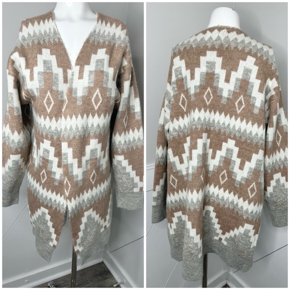 AUTUMN SKYE TAN WHITE GREY CARDIGAN SWEATER SIZE MEDIUM - Picture 3 of 6